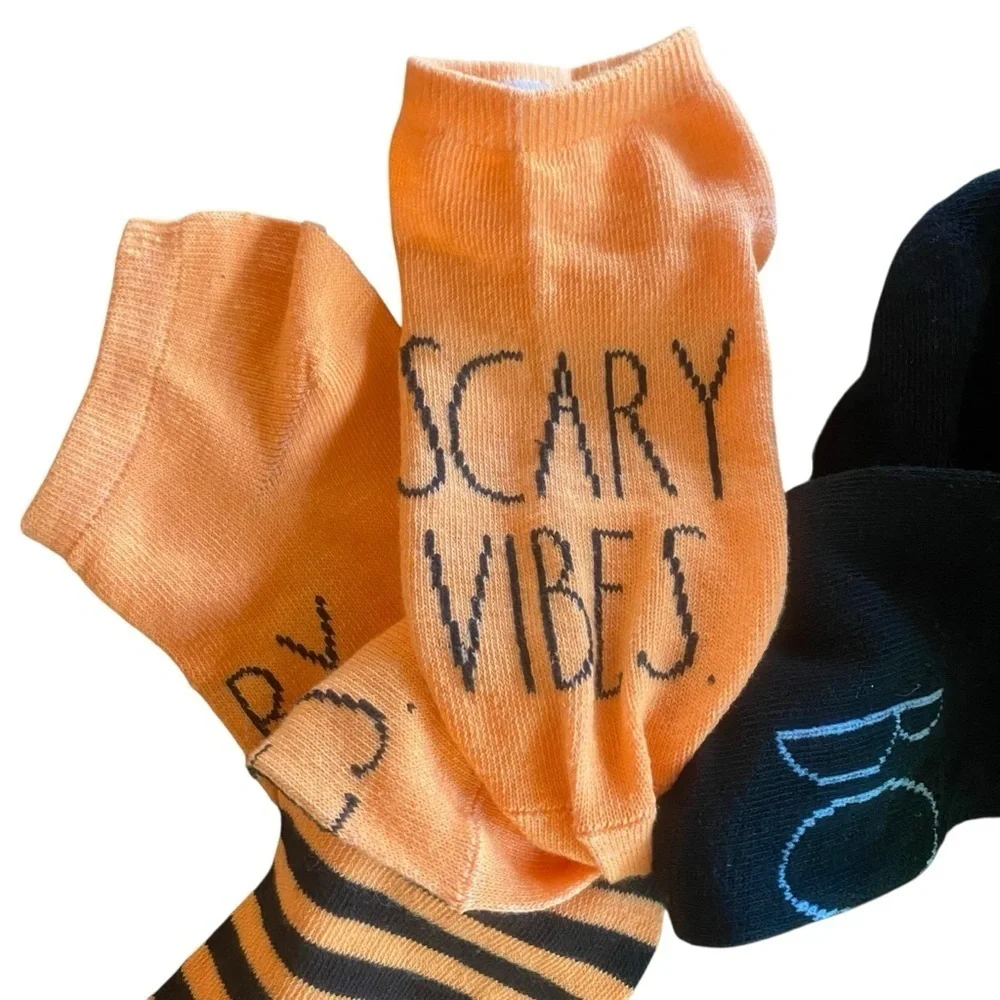 Rae Dunn Striped Orange and black Halloween Socks Set 5 pairs NWOT women’s